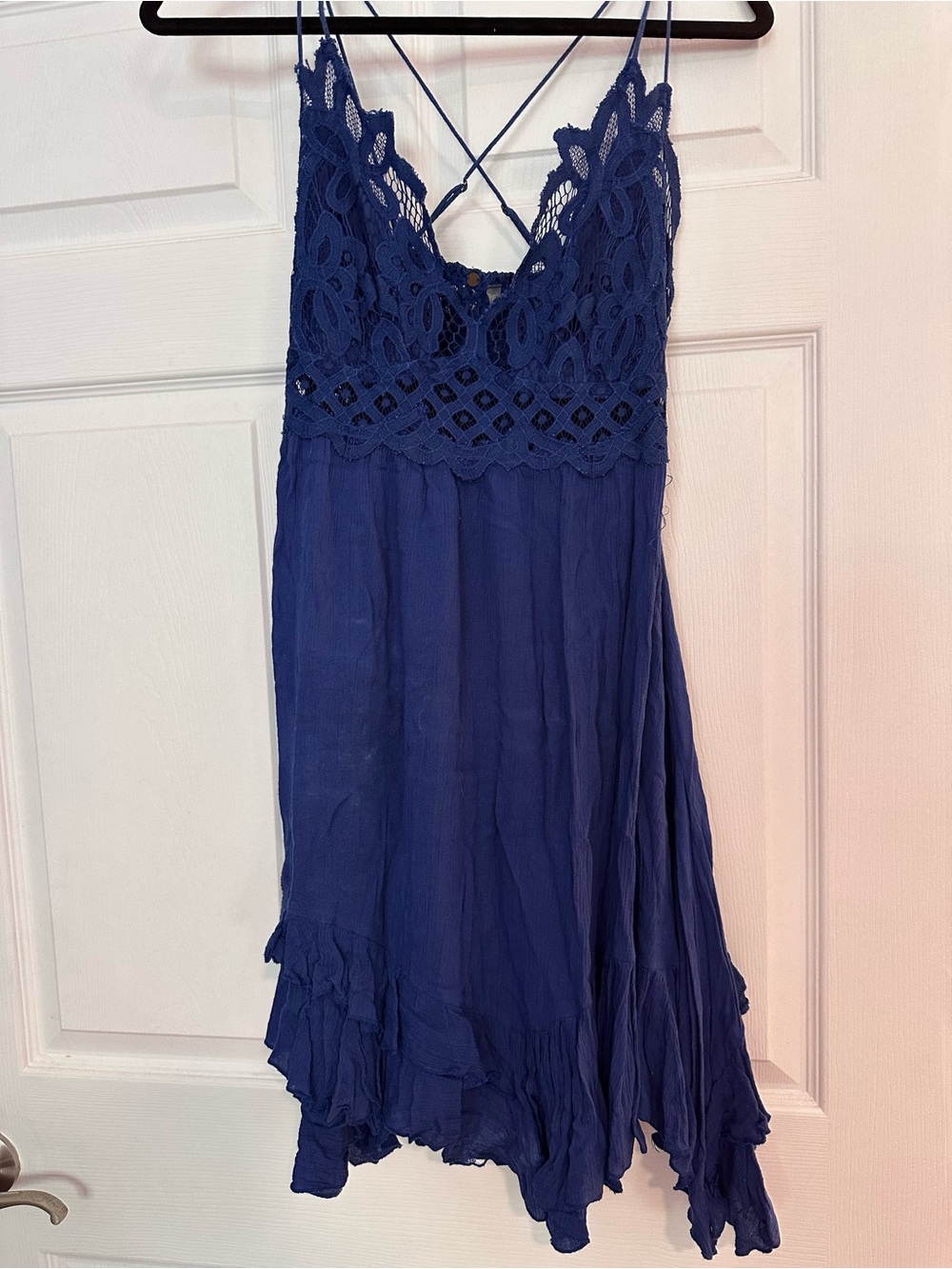 Free People Lace Bodice Strappy Sundress in Deep Blue